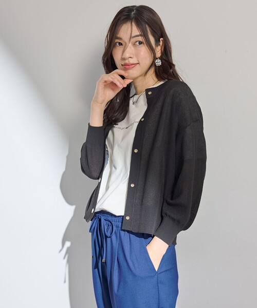 ANY(エニィ)の「シアーニットショートカーディガン(カーディガン/ボレロ・レディース・ブラック系/アイボリー系/ダークグリーン系/イエロー系・F)」の21枚目の写真