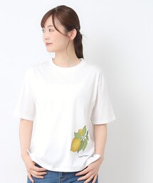 【接触冷感/UVカット/コットン100%】レモン グローブ柄 Tシャツ