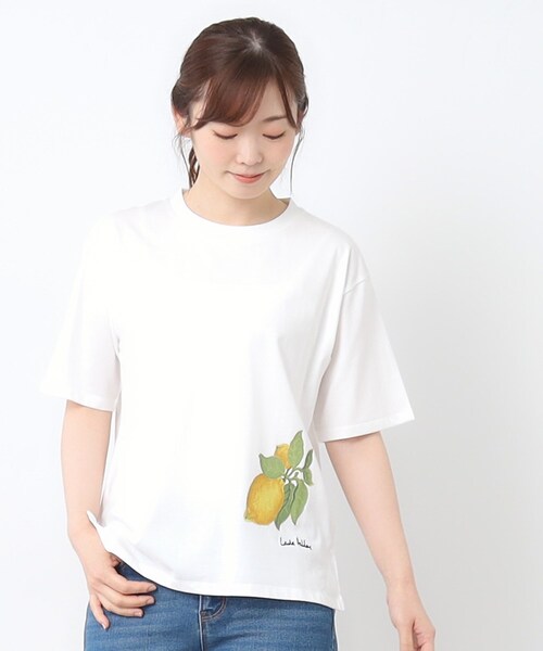 LAURA ASHLEY（ローラアシュレイ）の「【接触冷感/UVカット／コットン100％】レモン グローブ柄 Tシャツ（Tシャツ/カットソー・レディース・サックスブルー/オフホワイト・40/38）」の16枚目の写真