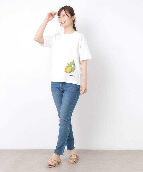 LAURA ASHLEY（ローラアシュレイ）の「【接触冷感/UVカット／コットン100％】レモン グローブ柄 Tシャツ（Tシャツ/カットソー・レディース・サックスブルー/オフホワイト・40/38）」の15枚目の写真