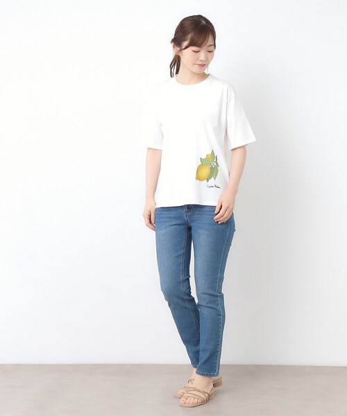 LAURA ASHLEY（ローラアシュレイ）の「【接触冷感/UVカット／コットン100％】レモン グローブ柄 Tシャツ（Tシャツ/カットソー・レディース・サックスブルー/オフホワイト・40/38）」の14枚目の写真
