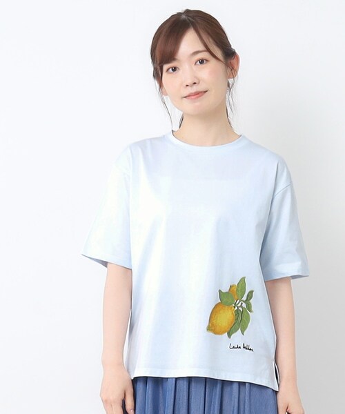 LAURA ASHLEY（ローラアシュレイ）の「【接触冷感/UVカット／コットン100％】レモン グローブ柄 Tシャツ（Tシャツ/カットソー・レディース・サックスブルー/オフホワイト・40/38）」の12枚目の写真