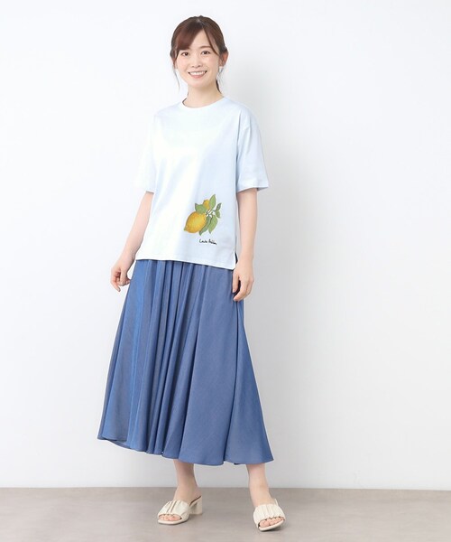 LAURA ASHLEY（ローラアシュレイ）の「【接触冷感/UVカット／コットン100％】レモン グローブ柄 Tシャツ（Tシャツ/カットソー・レディース・サックスブルー/オフホワイト・40/38）」の10枚目の写真
