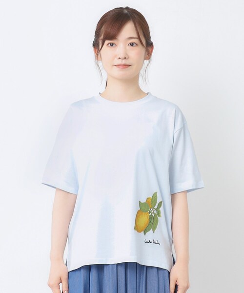 LAURA ASHLEY（ローラアシュレイ）の「【接触冷感/UVカット／コットン100％】レモン グローブ柄 Tシャツ（Tシャツ/カットソー・レディース・サックスブルー/オフホワイト・40/38）」の8枚目の写真