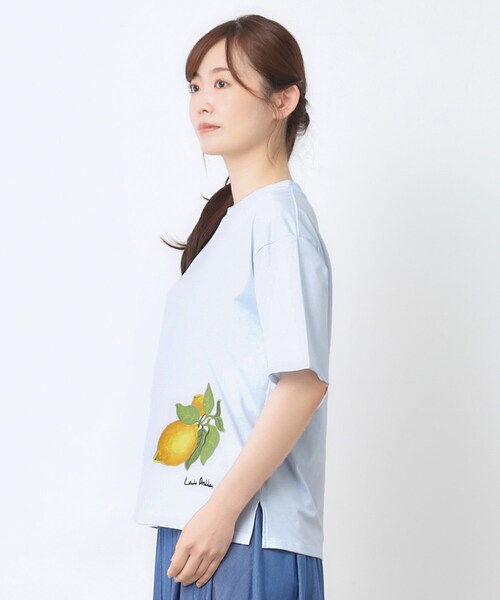 LAURA ASHLEY（ローラアシュレイ）の「【接触冷感/UVカット／コットン100％】レモン グローブ柄 Tシャツ（Tシャツ/カットソー・レディース・サックスブルー/オフホワイト・40/38）」の7枚目の写真