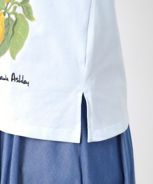 LAURA ASHLEY（ローラアシュレイ）の「【接触冷感/UVカット／コットン100％】レモン グローブ柄 Tシャツ（Tシャツ/カットソー・レディース・サックスブルー/オフホワイト・40/38）」の3枚目の写真