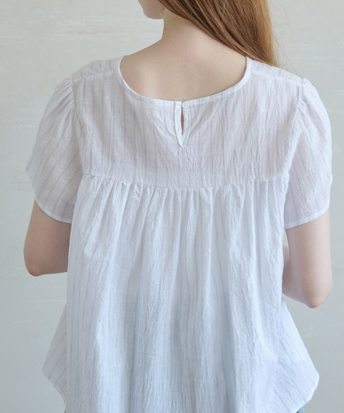 Crisp（クリスプ）の「ストライプシャーリングギャザーブラウス（シャツ/ブラウス・レディース・ブルー/ホワイト・FREE）」の5枚目の写真