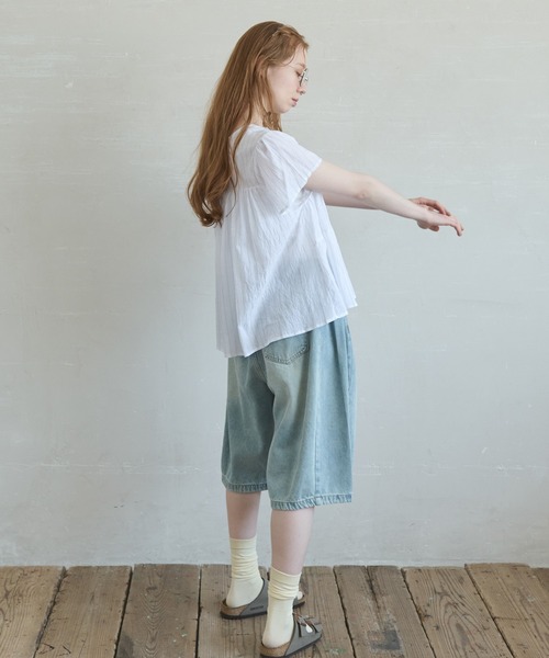 Crisp（クリスプ）の「ストライプシャーリングギャザーブラウス（シャツ/ブラウス・レディース・ブルー/ホワイト・FREE）」の10枚目の写真