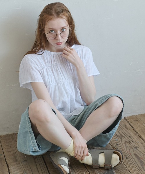 Crisp（クリスプ）の「ストライプシャーリングギャザーブラウス（シャツ/ブラウス・レディース・ブルー/ホワイト・FREE）」の11枚目の写真