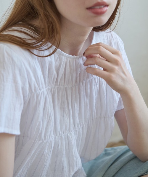 Crisp（クリスプ）の「ストライプシャーリングギャザーブラウス（シャツ/ブラウス・レディース・ブルー/ホワイト・FREE）」の13枚目の写真