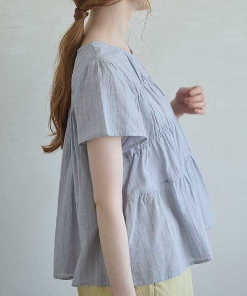 Crisp（クリスプ）の「ストライプシャーリングギャザーブラウス（シャツ/ブラウス・レディース・ブルー/ホワイト・FREE）」の16枚目の写真