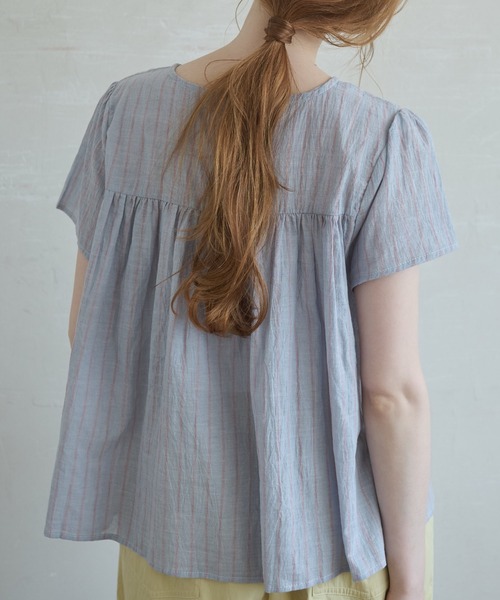 Crisp（クリスプ）の「ストライプシャーリングギャザーブラウス（シャツ/ブラウス・レディース・ブルー/ホワイト・FREE）」の17枚目の写真