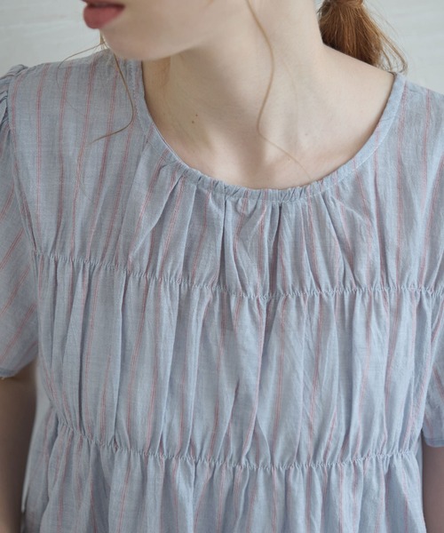 Crisp（クリスプ）の「ストライプシャーリングギャザーブラウス（シャツ/ブラウス・レディース・ブルー/ホワイト・FREE）」の18枚目の写真