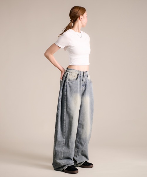 MAISON SELECT（メゾンセレクト）の「7A4 サイドタック ワイドデニム（デニムパンツ・レディース・ライトブルー/ブラック/ブルー/ブルー系その他・L/XL/S/M）」の5枚目の写真