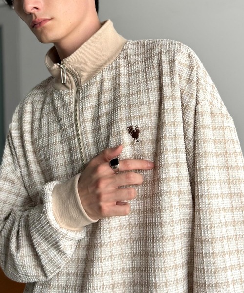 Classical Origin（クラシカルオリジン）の「「裾ドロスト付き。」ツイード素材ハーフジッププルオーバー（長袖）/Tweed Fabric Drawcord Half-Zip Pullover（Tシャツ/カットソー・メンズ・オフホワイト/ベージュ/ブラック・SMALL/MEDIUM/LARGE）」の3枚目の写真