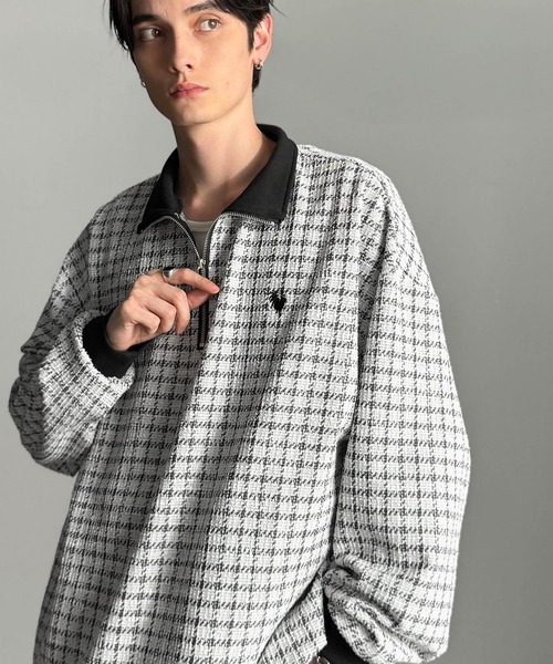 Classical Origin（クラシカルオリジン）の「「裾ドロスト付き。」ツイード素材ハーフジッププルオーバー（長袖）/Tweed Fabric Drawcord Half-Zip Pullover（Tシャツ/カットソー・メンズ・オフホワイト/ベージュ/ブラック・SMALL/MEDIUM/LARGE）」の17枚目の写真