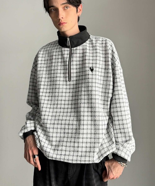 Classical Origin（クラシカルオリジン）の「「裾ドロスト付き。」ツイード素材ハーフジッププルオーバー（長袖）/Tweed Fabric Drawcord Half-Zip Pullover（Tシャツ/カットソー・メンズ・オフホワイト/ベージュ/ブラック・SMALL/MEDIUM/LARGE）」の18枚目の写真