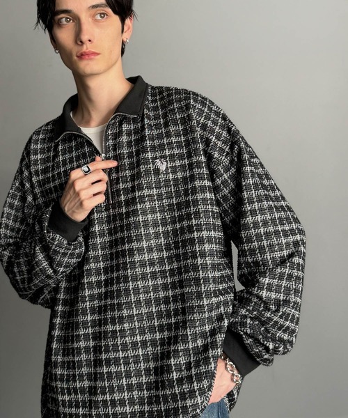 Classical Origin（クラシカルオリジン）の「「裾ドロスト付き。」ツイード素材ハーフジッププルオーバー（長袖）/Tweed Fabric Drawcord Half-Zip Pullover（Tシャツ/カットソー・メンズ・オフホワイト/ベージュ/ブラック・SMALL/MEDIUM/LARGE）」の20枚目の写真