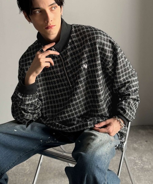 Classical Origin（クラシカルオリジン）の「「裾ドロスト付き。」ツイード素材ハーフジッププルオーバー（長袖）/Tweed Fabric Drawcord Half-Zip Pullover（Tシャツ/カットソー・メンズ・オフホワイト/ベージュ/ブラック・SMALL/MEDIUM/LARGE）」の19枚目の写真