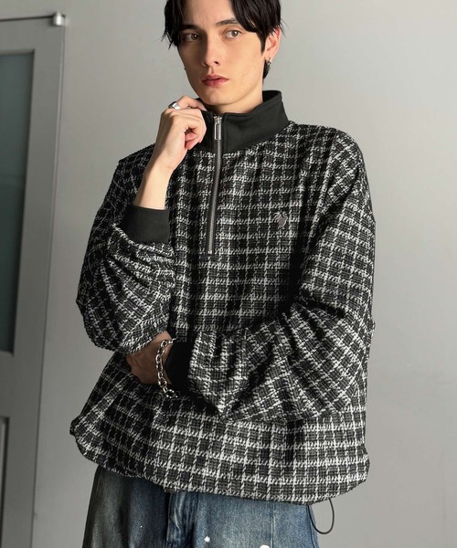 Classical Origin（クラシカルオリジン）の「「裾ドロスト付き。」ツイード素材ハーフジッププルオーバー（長袖）/Tweed Fabric Drawcord Half-Zip Pullover（Tシャツ/カットソー・メンズ・オフホワイト/ベージュ/ブラック・SMALL/MEDIUM/LARGE）」の21枚目の写真