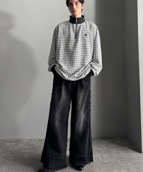 Classical Origin（クラシカルオリジン）の「「裾ドロスト付き。」ツイード素材ハーフジッププルオーバー（長袖）/Tweed Fabric Drawcord Half-Zip Pullover（Tシャツ/カットソー・メンズ・オフホワイト/ベージュ/ブラック・SMALL/MEDIUM/LARGE）」の5枚目の写真