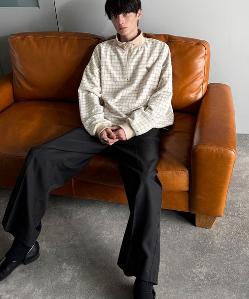 Classical Origin（クラシカルオリジン）の「「裾ドロスト付き。」ツイード素材ハーフジッププルオーバー（長袖）/Tweed Fabric Drawcord Half-Zip Pullover（Tシャツ/カットソー・メンズ・オフホワイト/ベージュ/ブラック・SMALL/MEDIUM/LARGE）」の12枚目の写真