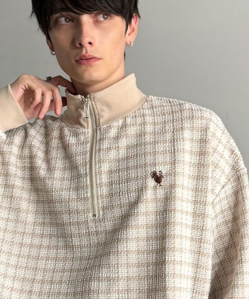 Classical Origin（クラシカルオリジン）の「「裾ドロスト付き。」ツイード素材ハーフジッププルオーバー（長袖）/Tweed Fabric Drawcord Half-Zip Pullover（Tシャツ/カットソー・メンズ・オフホワイト/ベージュ/ブラック・SMALL/MEDIUM/LARGE）」の11枚目の写真