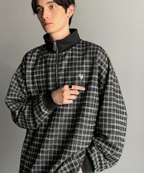 Classical Origin（クラシカルオリジン）の「「裾ドロスト付き。」ツイード素材ハーフジッププルオーバー（長袖）/Tweed Fabric Drawcord Half-Zip Pullover（Tシャツ/カットソー・メンズ・オフホワイト/ベージュ/ブラック・SMALL/MEDIUM/LARGE）」の6枚目の写真