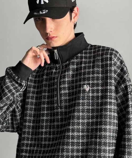 Classical Origin（クラシカルオリジン）の「「裾ドロスト付き。」ツイード素材ハーフジッププルオーバー（長袖）/Tweed Fabric Drawcord Half-Zip Pullover（Tシャツ/カットソー・メンズ・オフホワイト/ベージュ/ブラック・SMALL/MEDIUM/LARGE）」の9枚目の写真