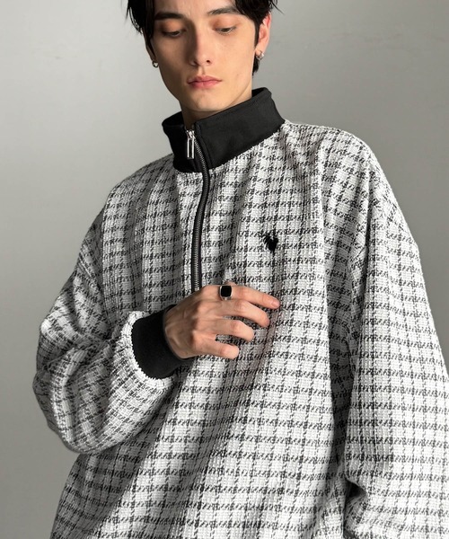 Classical Origin（クラシカルオリジン）の「「裾ドロスト付き。」ツイード素材ハーフジッププルオーバー（長袖）/Tweed Fabric Drawcord Half-Zip Pullover（Tシャツ/カットソー・メンズ・オフホワイト/ベージュ/ブラック・SMALL/MEDIUM/LARGE）」の14枚目の写真