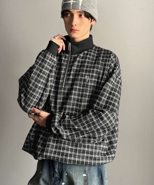 Classical Origin（クラシカルオリジン）の「「裾ドロスト付き。」ツイード素材ハーフジッププルオーバー（長袖）/Tweed Fabric Drawcord Half-Zip Pullover（Tシャツ/カットソー・メンズ・オフホワイト/ベージュ/ブラック・SMALL/MEDIUM/LARGE）」の15枚目の写真