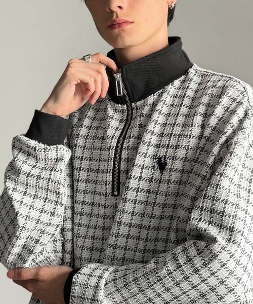 Classical Origin（クラシカルオリジン）の「「裾ドロスト付き。」ツイード素材ハーフジッププルオーバー（長袖）/Tweed Fabric Drawcord Half-Zip Pullover（Tシャツ/カットソー・メンズ・オフホワイト/ベージュ/ブラック・SMALL/MEDIUM/LARGE）」の13枚目の写真