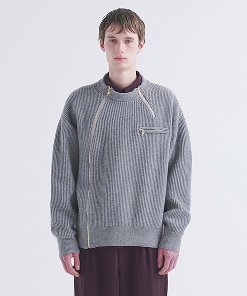 CULLNI(クルニ)の「Double Zip Up Crew Neck Knit(ニット/セーター・メンズ・ブルー/アッシュブラウン/グレー/ブラック・2/1/0)」の2枚目の写真