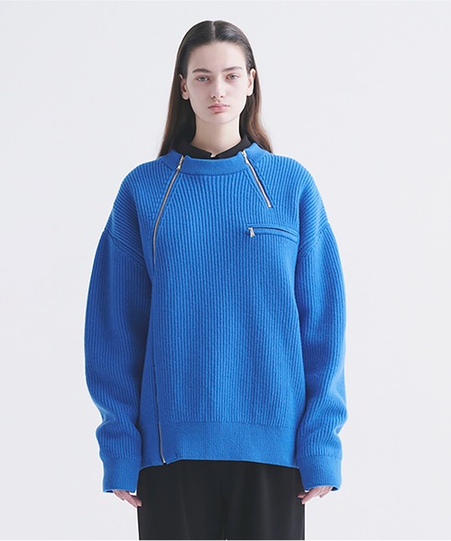 CULLNI(クルニ)の「Double Zip Up Crew Neck Knit(ニット/セーター・メンズ・ブルー/アッシュブラウン/グレー/ブラック・2/1/0)」の4枚目の写真
