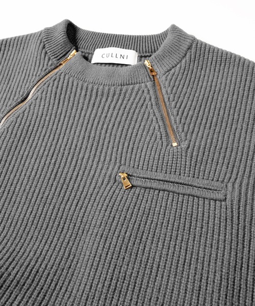 CULLNI(クルニ)の「Double Zip Up Crew Neck Knit(ニット/セーター・メンズ・ブルー/アッシュブラウン/グレー/ブラック・2/1/0)」の18枚目の写真