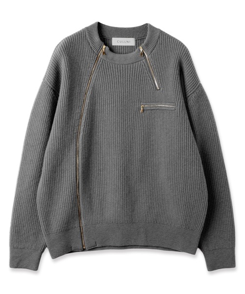 CULLNI(クルニ)の「Double Zip Up Crew Neck Knit(ニット/セーター・メンズ・ブルー/アッシュブラウン/グレー/ブラック・2/1/0)」の17枚目の写真