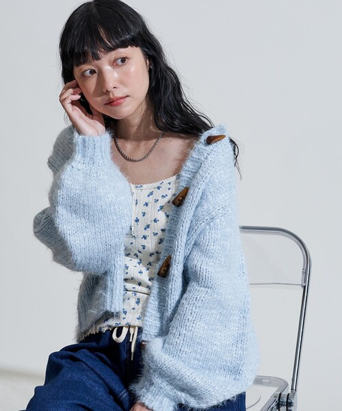 セール】スラブ ローゲージ ショート ニットカーディガン/トグル