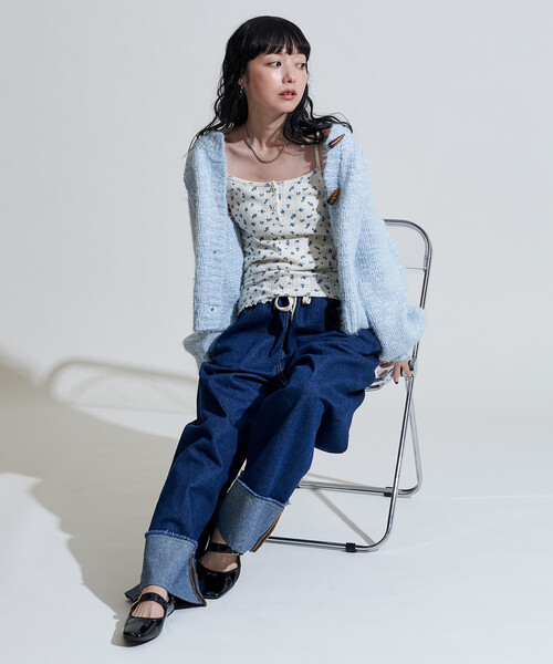 セール】スラブ ローゲージ ショート ニットカーディガン/トグルボタン