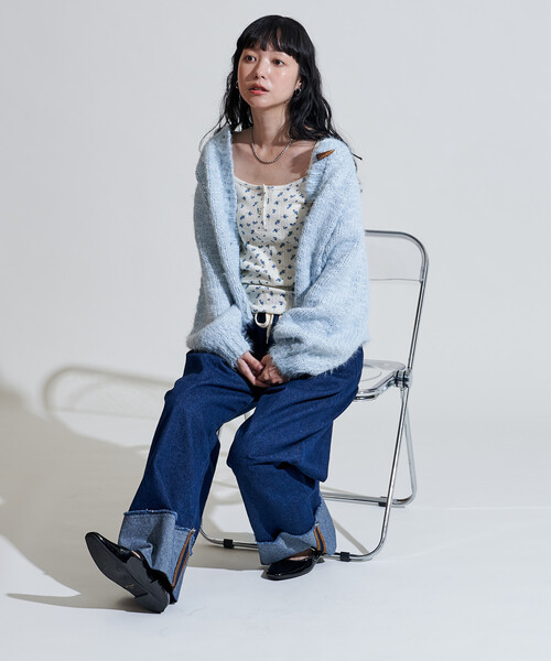 セール】スラブ ローゲージ ショート ニットカーディガン/トグルボタン