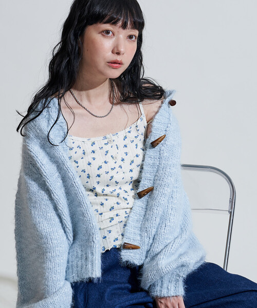 セール】スラブ ローゲージ ショート ニットカーディガン/トグルボタン