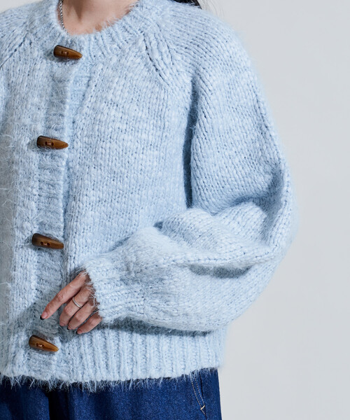 セール】スラブ ローゲージ ショート ニットカーディガン/トグルボタン