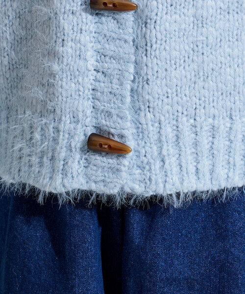 セール】スラブ ローゲージ ショート ニットカーディガン/トグルボタン