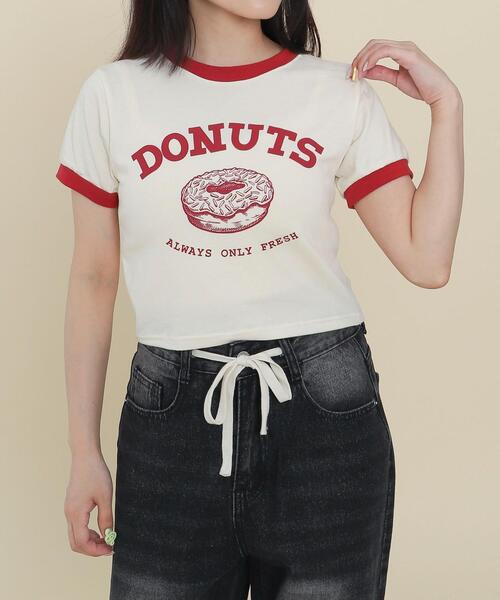 WOND（ウォンド）の「WOND/コンパクトドーナツリンガーT（Tシャツ/カットソー・レディース・アイボリー/ブラック・FREE）」の2枚目の写真