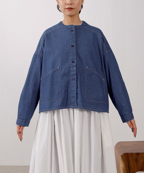 emesuelee(エメスーリー)の「デニムワイドノーカラーシャツ(シャツ/ブラウス・レディース・ブルー/ネイビー・フリー)」の19枚目の写真
