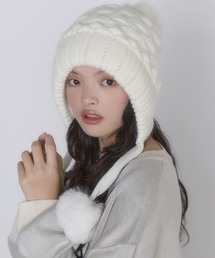Vagueteux ファー付きカシミヤホワイトニット帽 miu miu（ミュウミュウ） ニット帽 5HC324 2F8S レディース ウール