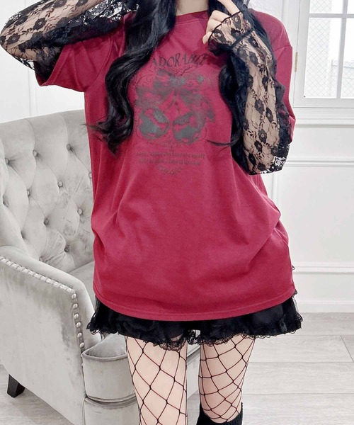 MA*RS(アメーバーマーズ)の「りぼんチェリーレース袖ロンT(Tシャツ/カットソー・レディース・チャコールグレー/ピンク/ブラック/レッド・FREE)」の4枚目の写真