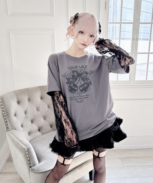 MA*RS(アメーバーマーズ)の「りぼんチェリーレース袖ロンT(Tシャツ/カットソー・レディース・チャコールグレー/ピンク/ブラック/レッド・FREE)」の8枚目の写真