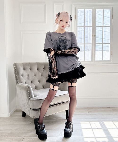 MA*RS(アメーバーマーズ)の「りぼんチェリーレース袖ロンT(Tシャツ/カットソー・レディース・チャコールグレー/ピンク/ブラック/レッド・FREE)」の10枚目の写真