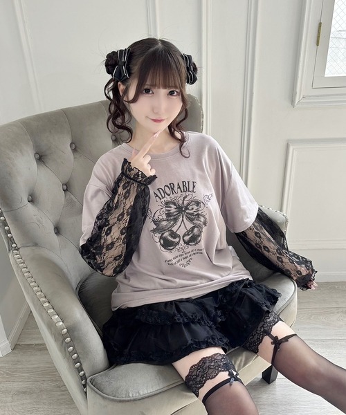 MA*RS(アメーバーマーズ)の「りぼんチェリーレース袖ロンT(Tシャツ/カットソー・レディース・チャコールグレー/ピンク/ブラック/レッド・FREE)」の11枚目の写真