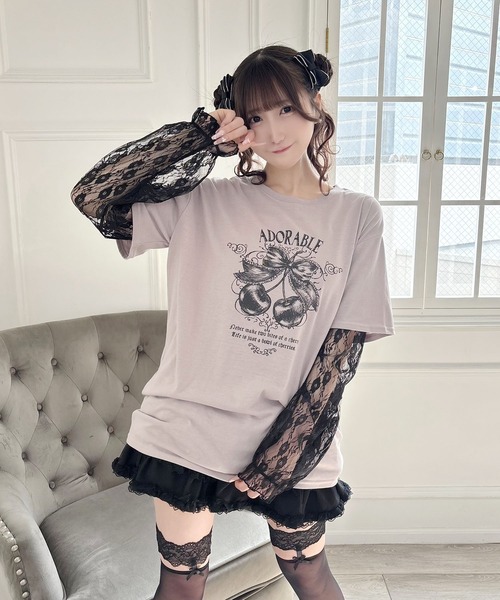 MA*RS(アメーバーマーズ)の「りぼんチェリーレース袖ロンT(Tシャツ/カットソー・レディース・チャコールグレー/ピンク/ブラック/レッド・FREE)」の12枚目の写真